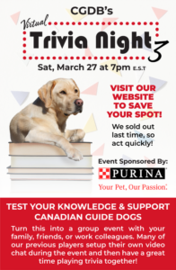Virtual Trivia Night - Canadian Guide Dogs for the Blind - image of event poster / puppy